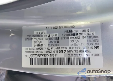 2023 Mazda Cx-9 Grand Touring z USA, uszkodzony, nr VIN JM3TCBDY5P0636706